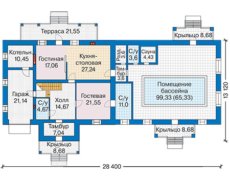 Планировка первого этажа :: Проект дома из кирпича 43-27