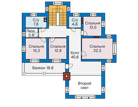 Планировка второго этажа :: Проект дома из кирпича 43-30