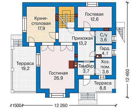 Планировка первого этажа :: Проект дома из кирпича 43-31