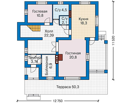 Планировка первого этажа :: Проект дома из кирпича 43-35