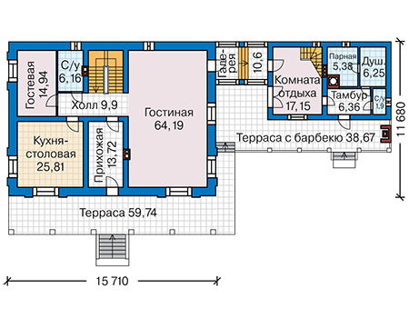 Планировка первого этажа :: Проект дома из кирпича 43-38