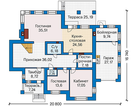 Планировка первого этажа :: Проект дома из кирпича 43-39