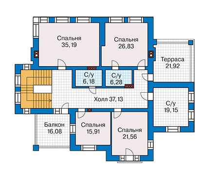 Планировка второго этажа :: Проект дома из кирпича 43-39