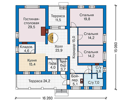 Планировка первого этажа :: Проект дома из кирпича 43-55