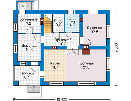 Планировка первого этажа :: Проект дома из кирпича 43-56