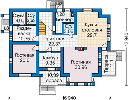 Планировка первого этажа :: Проект дома из кирпича 43-58