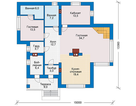 Планировка первого этажа :: Проект дома из кирпича 43-60