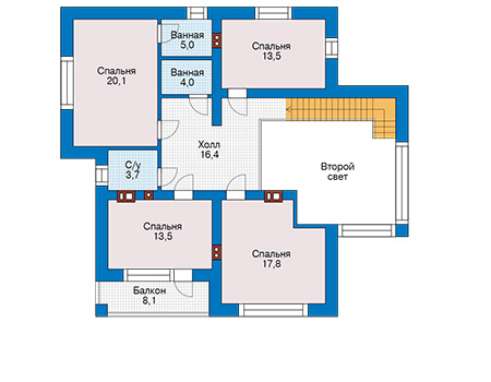 Планировка второго этажа :: Проект дома из кирпича 43-60