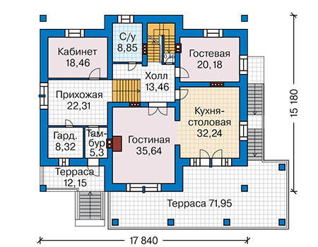 Планировка первого этажа :: Проект дома из кирпича 43-72