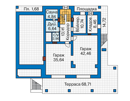 Планировка цокольного этажа :: Проект дома из кирпича 43-72