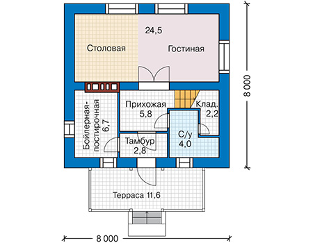 Планировка первого этажа :: Проект дома из кирпича 43-75