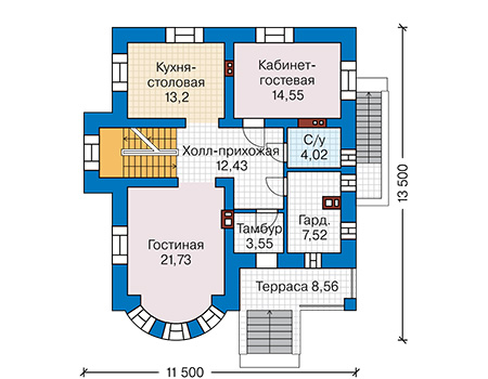 Планировка первого этажа :: Проект дома из кирпича 43-80