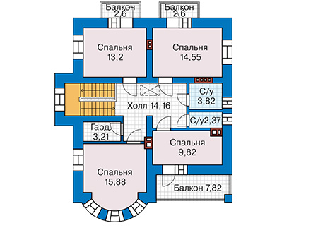 Планировка второго этажа :: Проект дома из кирпича 43-80