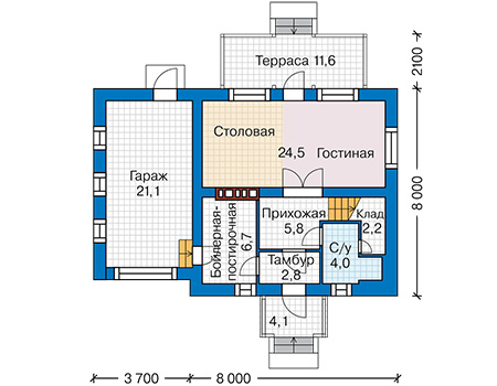 Планировка первого этажа :: Проект дома из кирпича 43-81