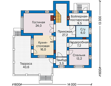 Планировка первого этажа :: Проект дома из кирпича 43-84