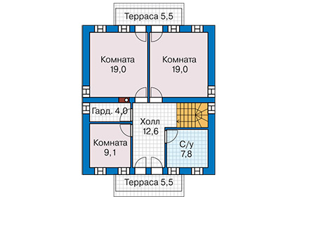 Планировка второго этажа :: Проект дома из кирпича 43-88