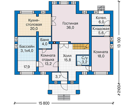 Планировка первого этажа :: Проект дома из кирпича 43-89