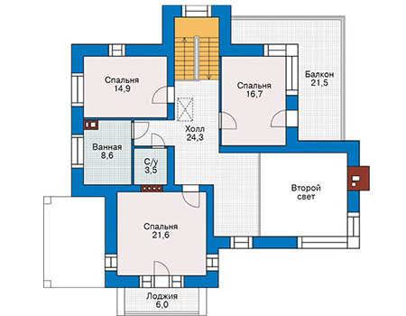 Планировка второго этажа :: Проект дома из кирпича 43-90