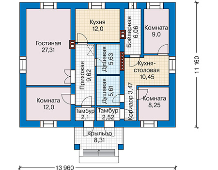 Планировка первого этажа :: Проект дома из кирпича 43-94