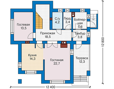 Планировка первого этажа :: Проект дома из кирпича 43-96