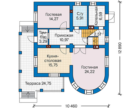 Планировка первого этажа :: Проект дома из кирпича 43-97