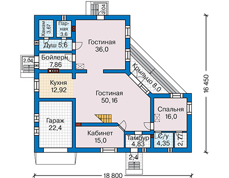 Планировка первого этажа :: Проект дома из кирпича 43-98