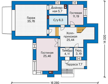 Планировка первого этажа :: Проект дома из кирпича 43-99