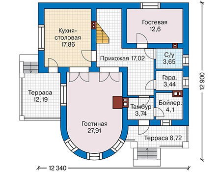 Планировка первого этажа :: Проект дома из кирпича 44-00