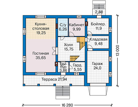 Планировка первого этажа :: Проект дома из кирпича 44-01