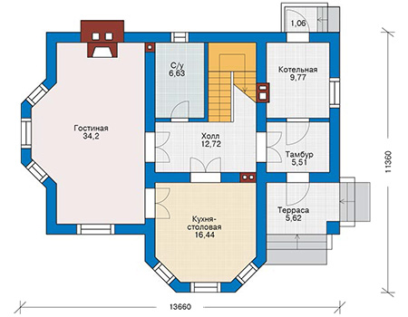 Планировка первого этажа :: Проект дома из кирпича 44-05