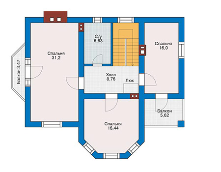 Планировка второго этажа :: Проект дома из кирпича 44-05