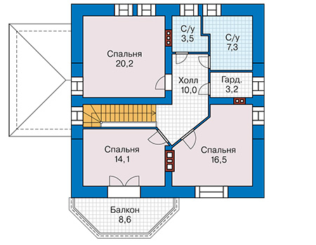 Планировка мансардного этажа :: Проект дома из кирпича 44-14