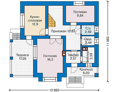 Планировка первого этажа :: Проект дома из кирпича 44-21