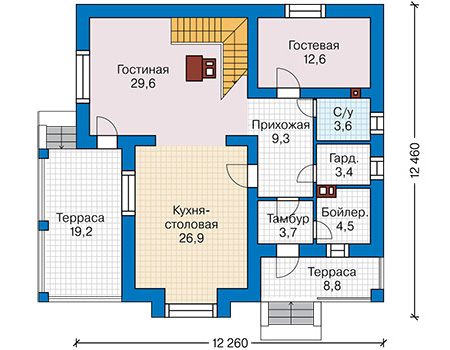 Планировка первого этажа :: Проект дома из кирпича 44-23