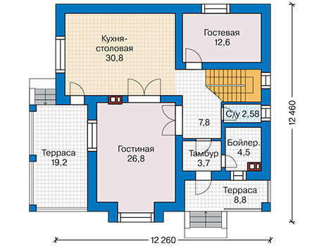 Планировка первого этажа :: Проект дома из кирпича 44-25