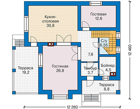 Планировка первого этажа :: Проект дома из кирпича 44-26