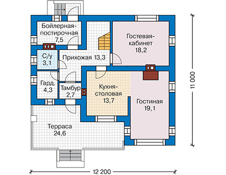 Планировка первого этажа :: Проект дома из кирпича 44-34