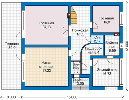 Планировка первого этажа :: Проект дома из кирпича 44-36