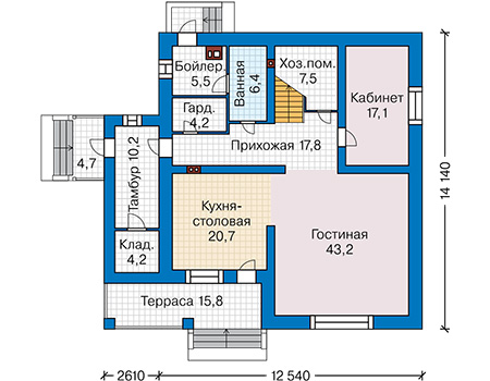 Планировка первого этажа :: Проект дома из кирпича 44-39