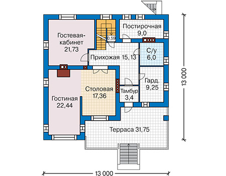 Планировка первого этажа :: Проект дома из кирпича 44-41