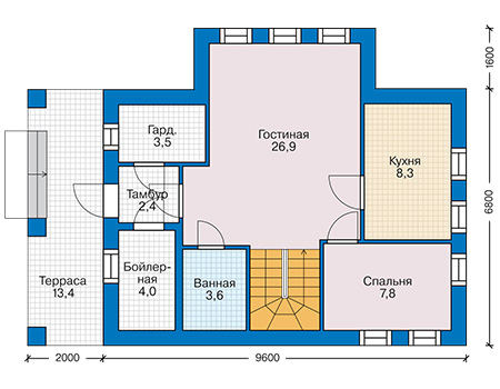 Планировка первого этажа :: Проект дома из кирпича 44-60