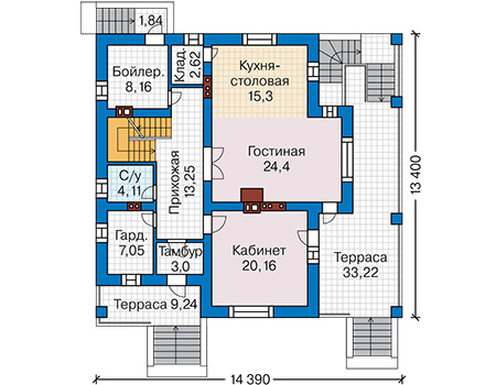 Планировка первого этажа :: Проект дома из кирпича 44-63