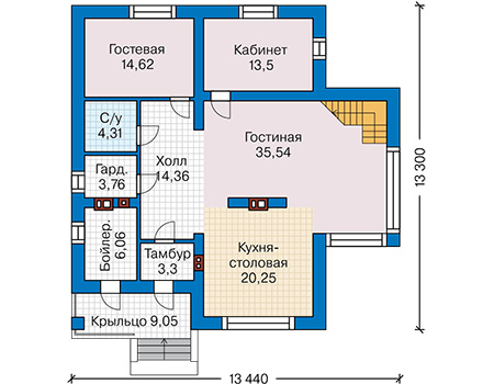 Планировка первого этажа :: Проект дома из кирпича 44-69