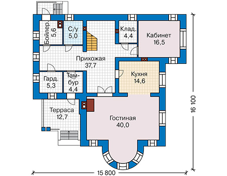 Планировка первого этажа :: Проект дома из кирпича 44-75