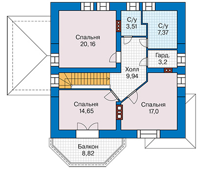 Планировка мансардного этажа :: Проект дома из кирпича 44-77