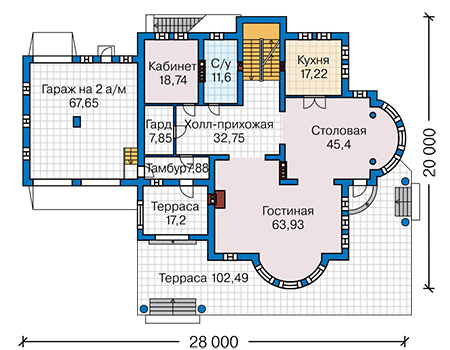 Планировка первого этажа :: Проект дома из кирпича 44-81