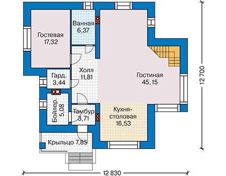 Планировка первого этажа :: Проект дома из кирпича 44-82