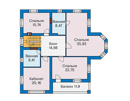 Планировка второго этажа :: Проект дома из кирпича 44-83