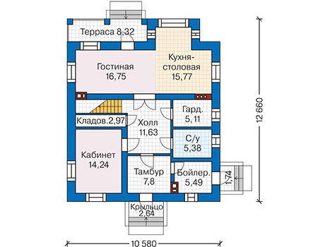 Планировка первого этажа :: Проект дома из кирпича 44-88