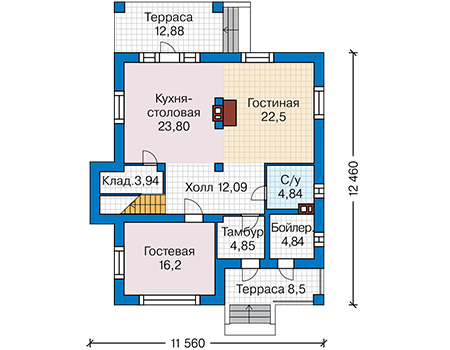 Планировка первого этажа :: Проект дома из кирпича 44-97